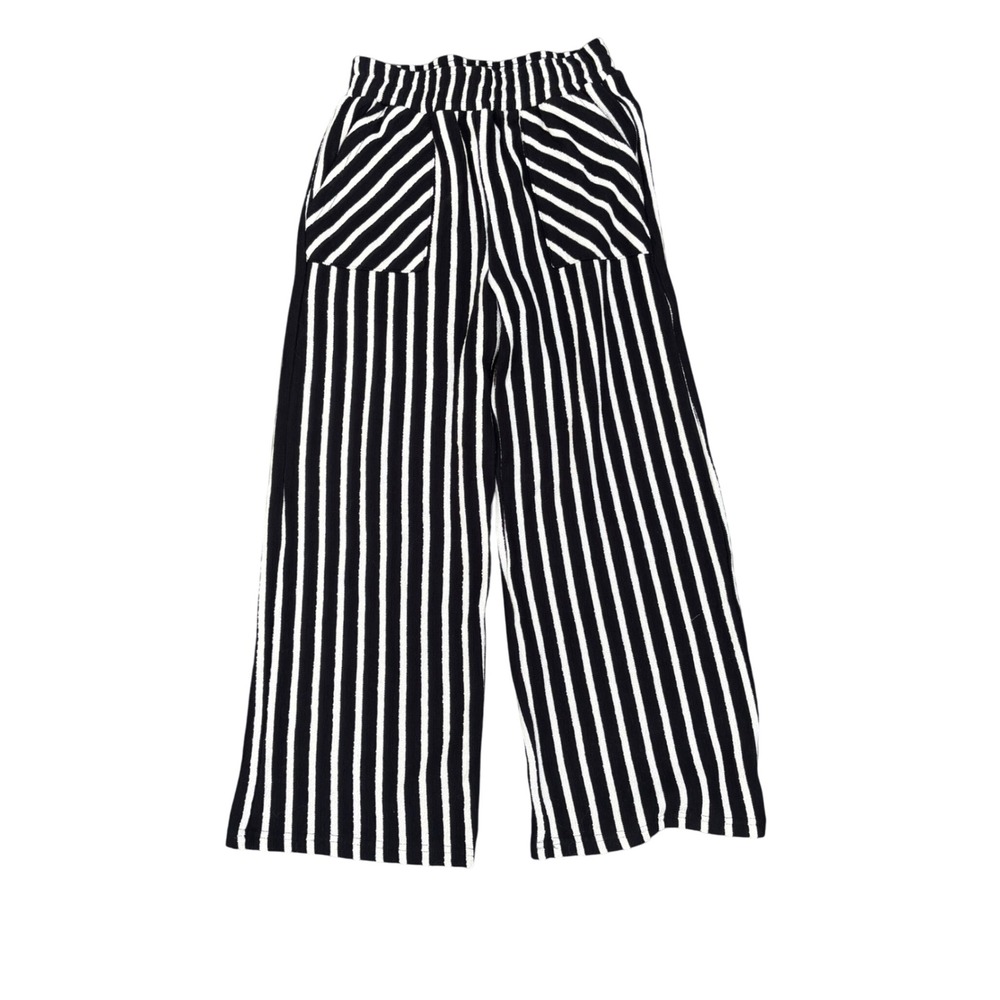 MIOU MUSE Black‎ White Stripe Wide Leg Cropped Pants Elastic Waist Size S